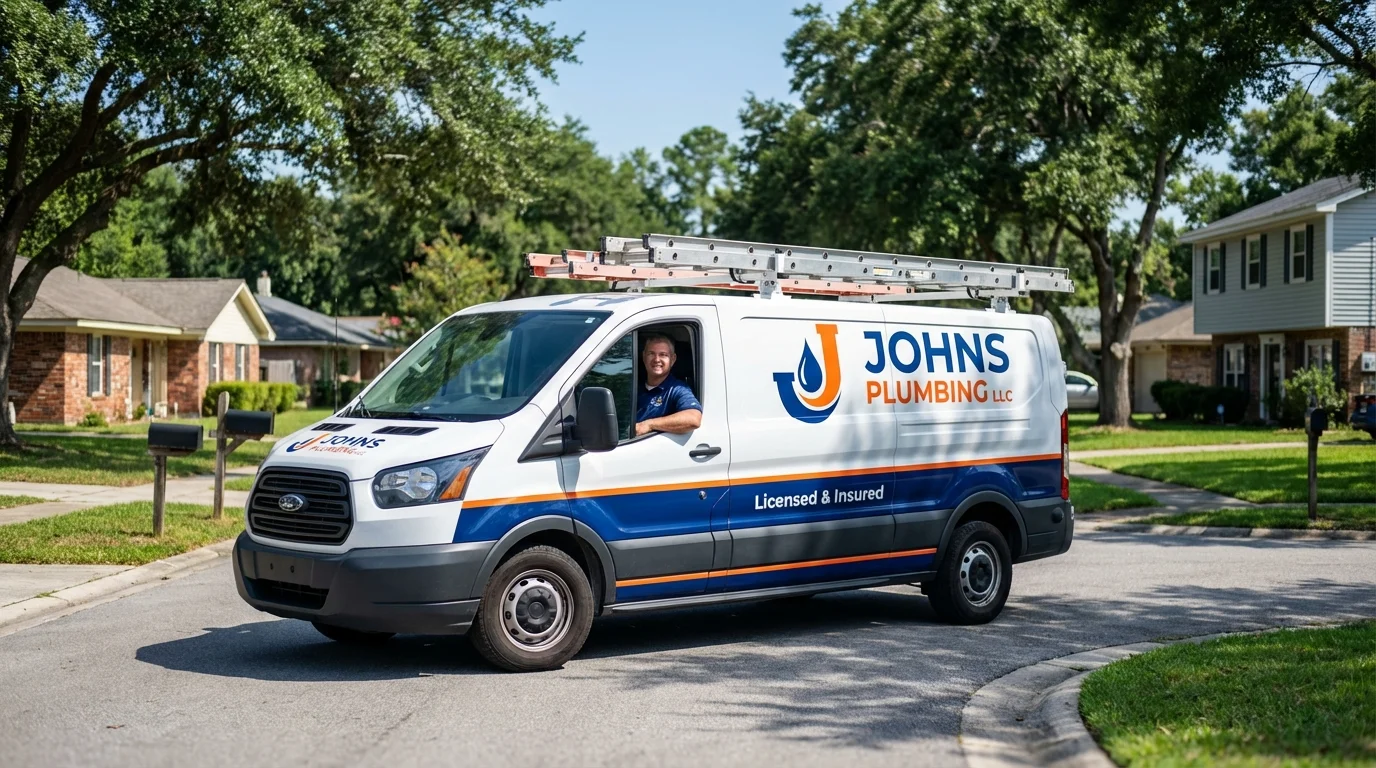 Johns Plumbing LLC service van in Cedarhurst, NY