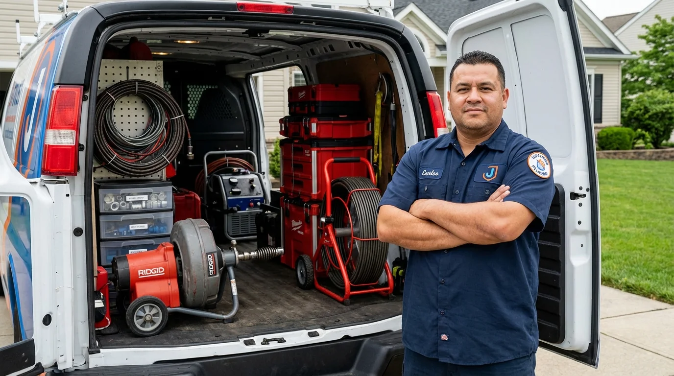 Professional drain cleaning equipment and Johns Plumbing LLC plumber in Cedarhurst