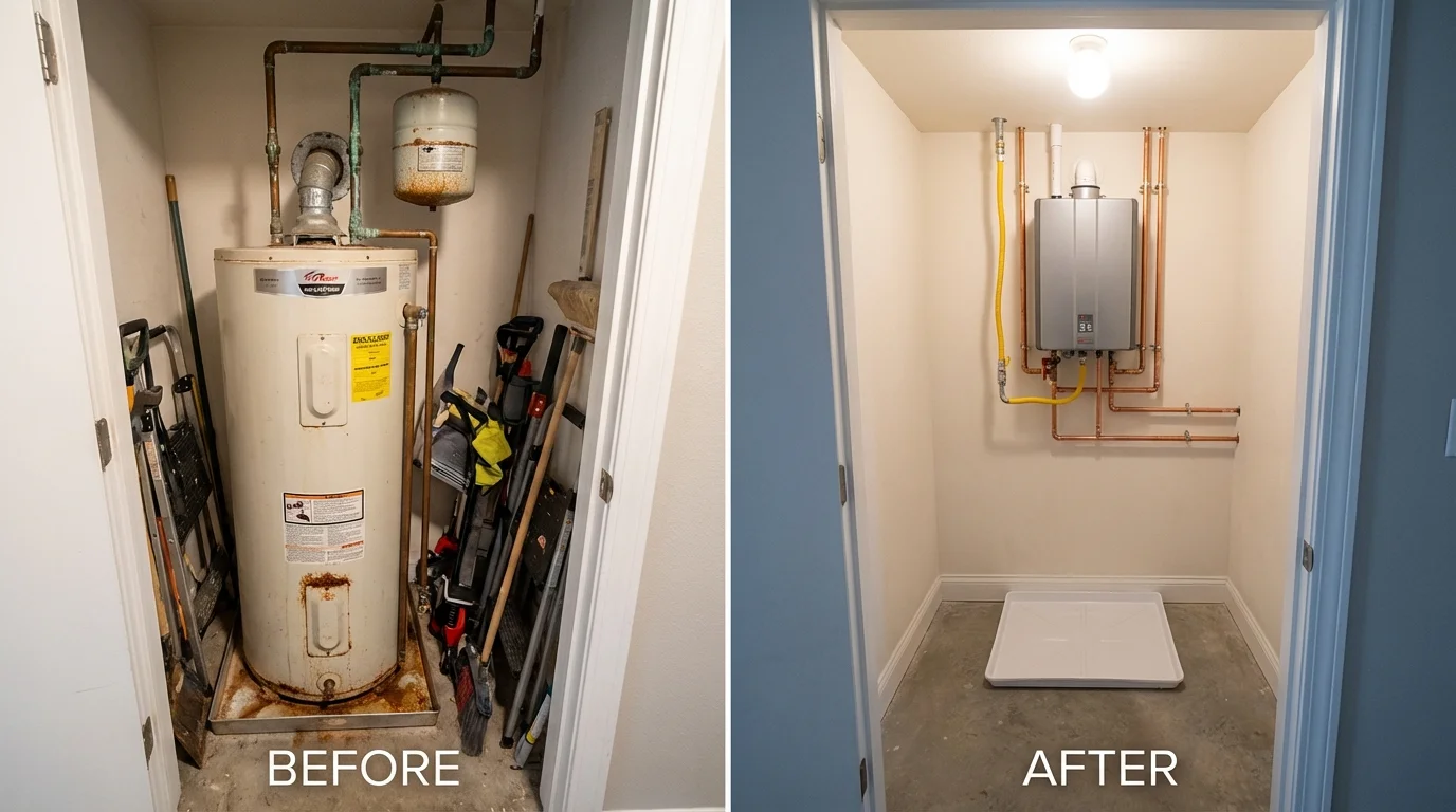 Tank water heater versus wall-mounted tankless unit comparison for Cedarhurst, NY homeowners