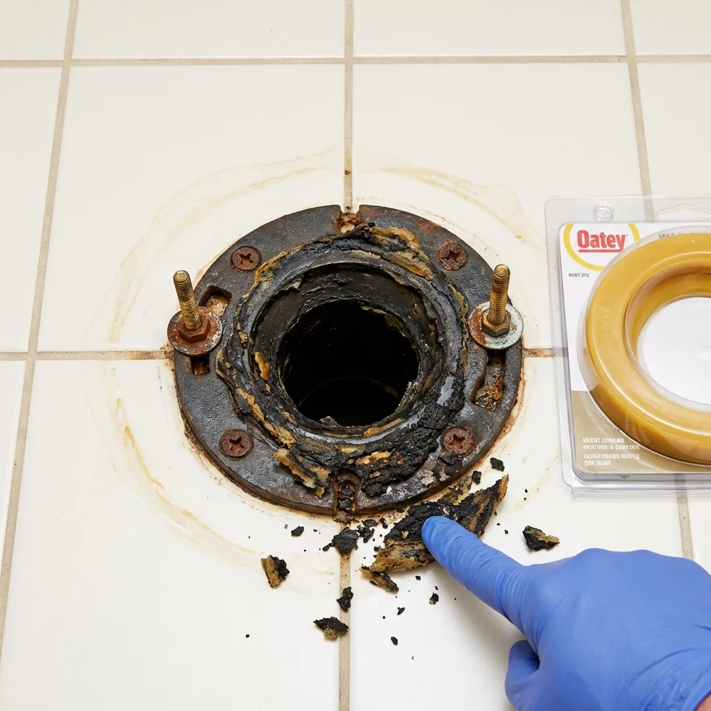 Failed wax ring showing water seepage at the base of a toilet in a Cedarhurst, NY home